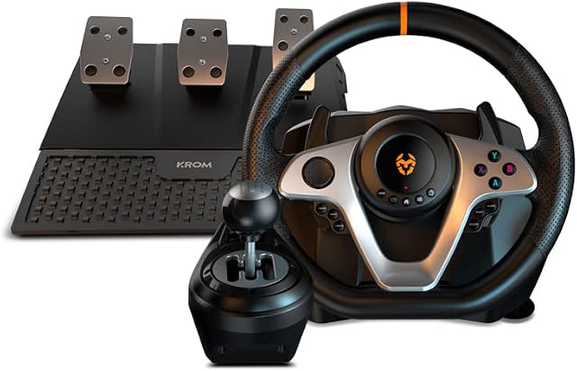 KROM K-WHEEL PRO - NXKROMKWHLPRO - Zestaw kierownicy i shiftera, łopatki kierownicy, 3 tryby czułości, PC, PS3, PS4, XBOX ONE & SWITCH, X-Input i D-Input, czarny