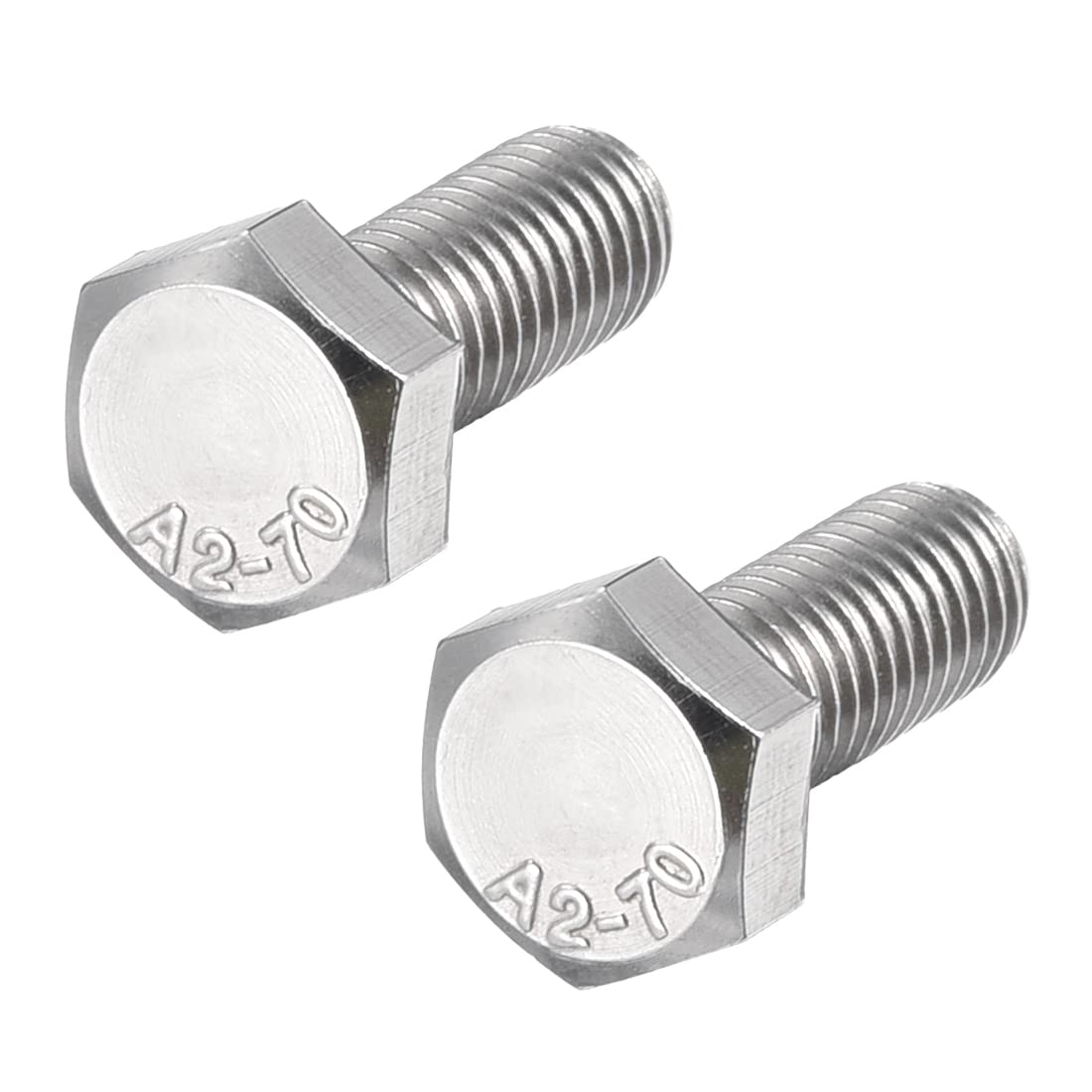 2 Vis Filetées M8 à Pas Gauche - Longueur 20mm - Tête Hexagonale - Neuf