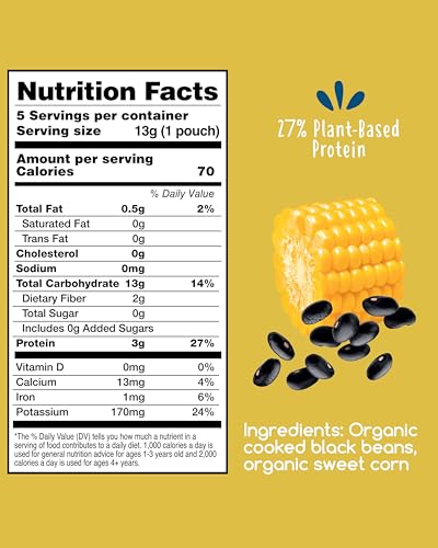 Image of Amara Organic Baby Food - Stage 3 - Black Bean & Sweet Corn - Baby Cereal to Mix With Breastmilk, Water or Baby Formula - Shelf Stable Baby Food Pouches Made from Organic Veggies - 10 Pouches, 3.5oz Per Serving