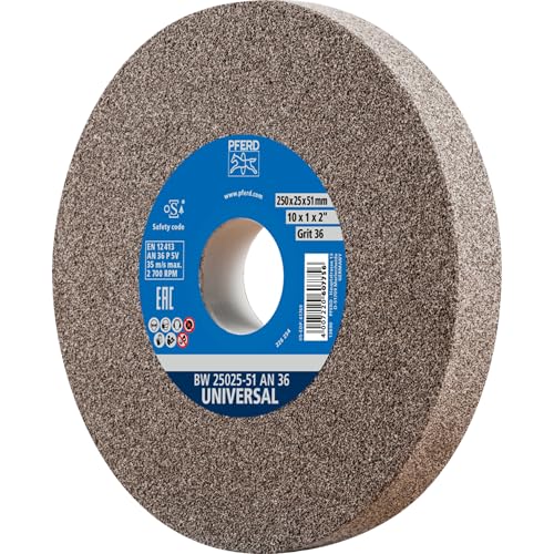 PFERD 61769 Bench Grinding Wheel, Aluminum Oxide, 10" Diameter, 1" Thick, 1-1/4" Arbor Hole, 36 Grit, 2485 Maximum RPM