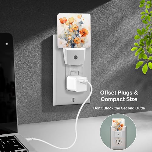 Image of LED Night Light Lamp with Smart Sensor Dusk to Dawn Sensor,Bright Orange Flowers Night Light Daylight White,0.5W Plug-into Wall for Adults,Bedroom,Bathroom,Hallway,Kitchen