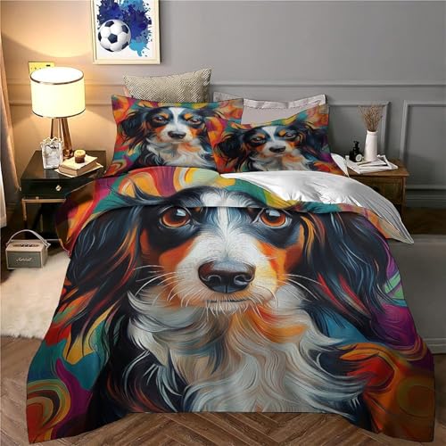Housse de couette chien 3D infroissable pour lit king size