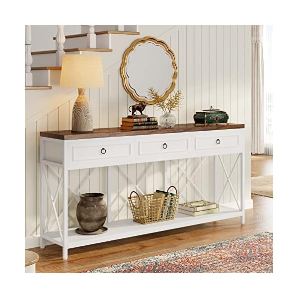 Tribesigns 70.8" White Console Table with 3 Drawers, Farmhouse Entryway Table with Storage Shelf, Narrow Long Sofa Foyer Table for Entryway, Hallway, Living Room (White)
