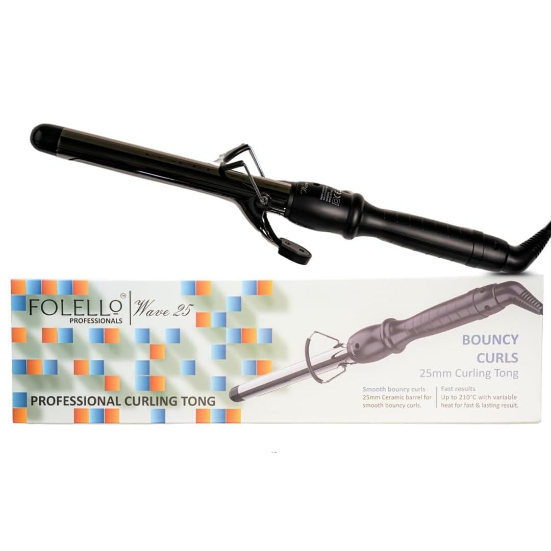 FOLELLO - Wave 25 - Curling Tong for Professionals, Salons and Home Use - Ergonomic Design & Comfortable Grip - Hair Curling, Styling - 25MM Barrel, Black-image-49