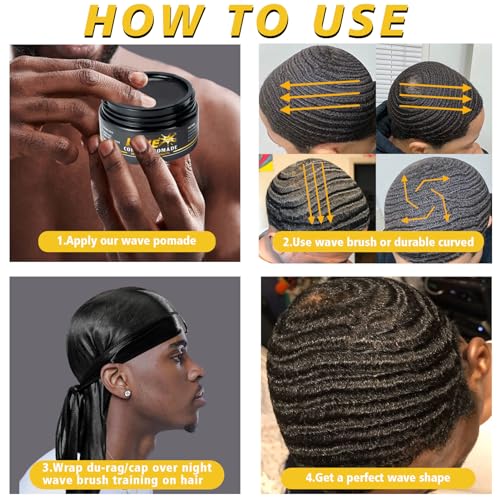 8Pcs Wave Butter 360 Wave Grease for Men, All Natural Wave Cream for Layered Waves, Moisture, Control and Silky Shine Natural Wave Butter Cream with Shea Butter and Beeswax for Wolfing Kit - Image 8