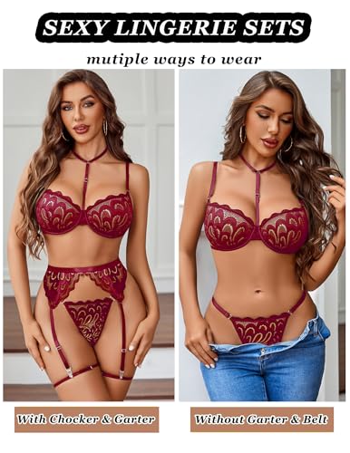 Avidlove Lingerie Sets Women Sexy Bra And Panty Sets 3 PCs With Garter Belt — view 3