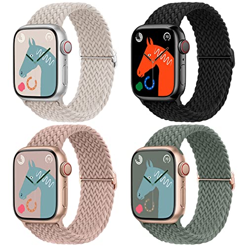 Transjoy 4 Pack Braided Stretchy Adjustable Watch Band For Apple Watch Band 38Mm 40Mm 41Mm 42Mm 44Mm 45Mm For Women Men, Soft Nylon Elastic Straps Solo Loop Wristbands For Iwatch Series 8 7 6 Se 5 4 Ultra #TOP26
