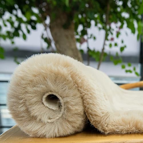 ORINOVA Teppich Beige Rund Flauschig 90 cm Kunstfell Runder Teppich Schlafzimmer Fellteppich Wohnzimmer Kinderzimmer Klein Deko Kuschelig Waschbar