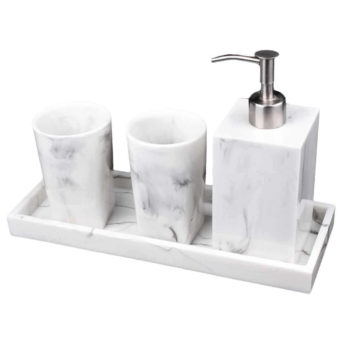 Dispenser di sapone bagno organizer in resina nero con vassoio e 2 bicchieri, set 1 pezzo per bagno e matrimonio