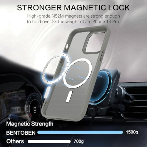 BENTOBEN Magnetic for iPhone 14 Pro Case [Compatible with Magsafe] Translucent Matte 14 Pro Phone Case Slim Thin Shockproof Women Men Girls Boys Protective Cover Cases for iPhone14 Pro 6.1" 2022, Gray by BENTOBEN - Image 6
