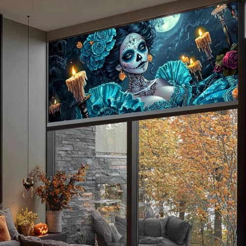 Vinilo decoración ventana azul calavera Día de Muertos miniatura 5