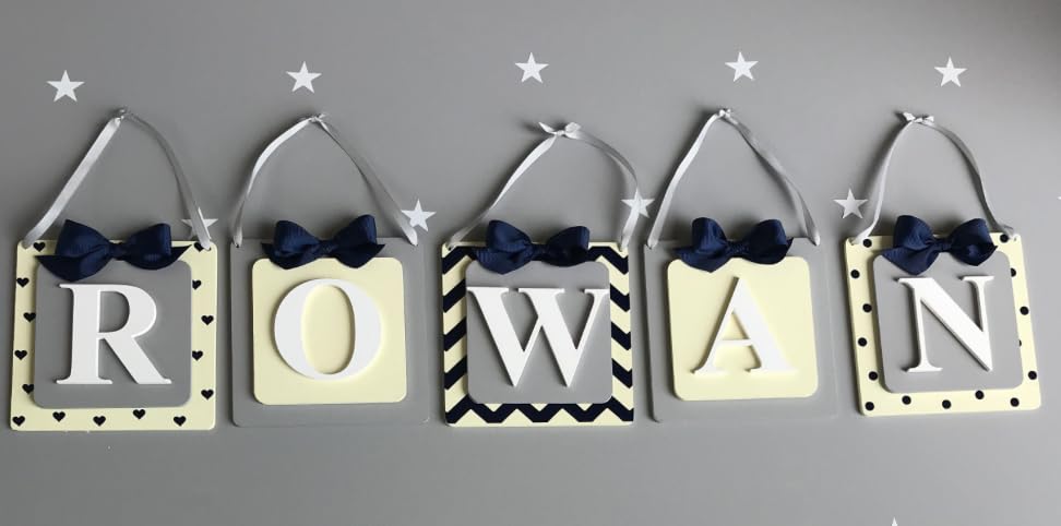 Miniatura 7 de Nursery name sign nursery letters name letters baby letters wooden baby letters name tiles sign nursery wall sign nursery wall art boys (4 tiles,