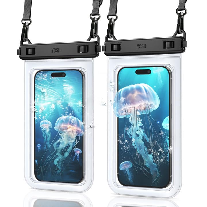 【ダブルフック・安定性UP】YOSH 2枚セット スマホ 防水ケース お風呂 海 プール 斜めかけ 防水スマホケース IPX8 防水性能強化 水中撮影 絡み防止 ネックストラップ調節可能 タッチ操作 7インチ対応 シュノーケリング スイミング 釣り 雨 潜水 水泳 雪 温泉適用 iPhone/AQUOS/ARROWS/Pixel/Xperia/Galaxyに対応 透明
