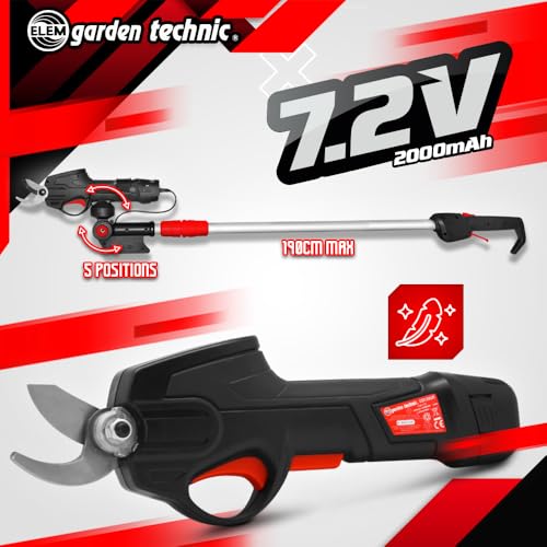 Sécateur rechargeable Elem Garden 7.2V Tête orientable Manche télescopique Léger et maniable - vue 4