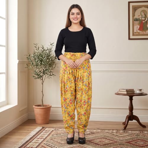 Image of FASHION GALLERY Women's Rayon Relaxed Fit Patiala Salwar with Full Length Drawstring Closure Type and Flexible Waist|Patiala Pant for Woman