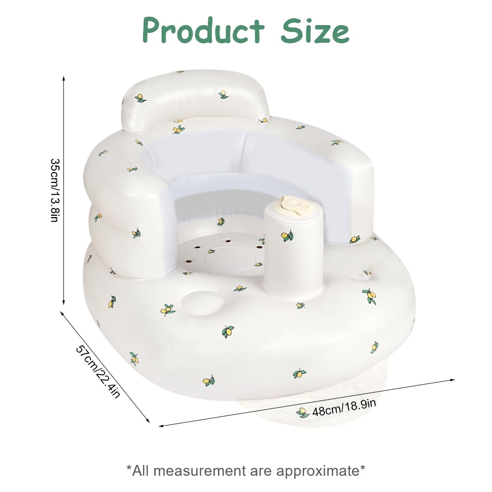 Aufblasbarer Babysitz, tragbarer aufblasbarer Babysofasitz mit eingebauter Luftpumpe, Kleinkind-Badesitz für Reisen über 3 Monate, Kleinkind-Bodensitz für Reisen, Olivenblüte