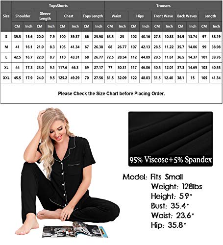 SWOMOG Women Pajama Sets Two-Piece Nightwear Short Sleeve Sleepwear Button Down Pj Lounge Sets with Long Pants4