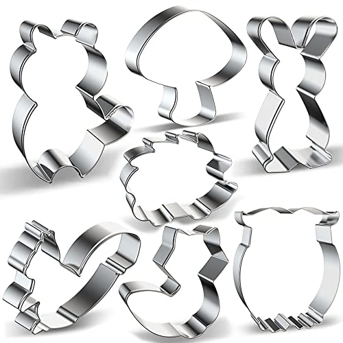 7PCS Woodland Cookie Cutter Set Fox Owl Hedgehog Squirrel Rabbit Racoon Mushroom Forest Animal Cookie Cutters Molds for Kids Birthday Party Woodland Baby Shower Cake Decorations