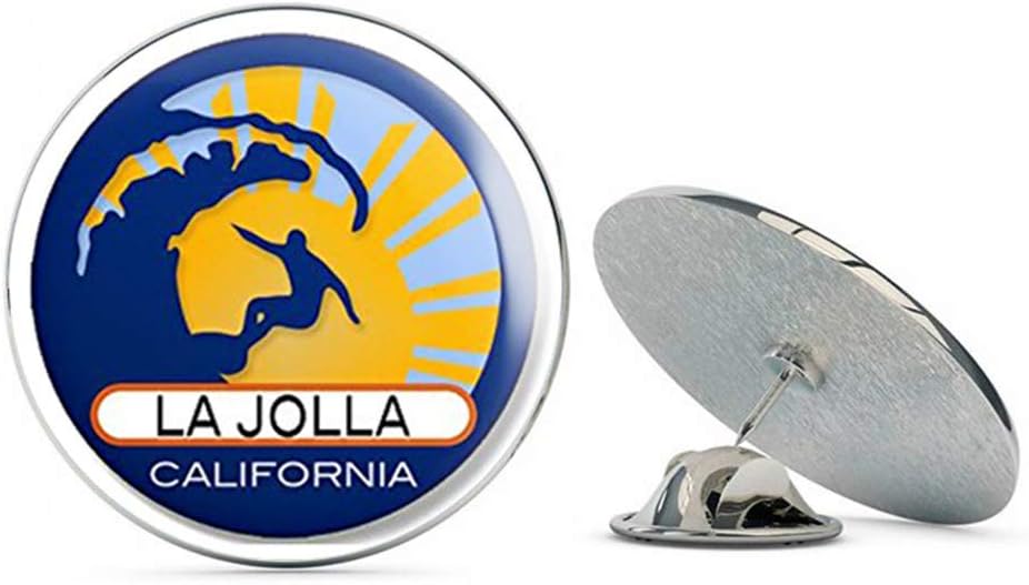 NYC JewelersRound Surfer On Wave LA Jolla California (Surfing surf Retro Beach) Metal 0.75" Lapel Hat Pin Tie Tack Pinback