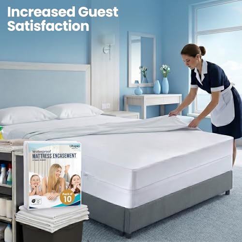 Image of Bulk 10-Pack Hotel Twin Size Mattress Encasement 100% Waterproof | Commercial Zippered Mattress Protector, 6-Sided, 13 inch Deep, Designed for Resorts and Motels, Bed Bug & Dust Mite Resistant