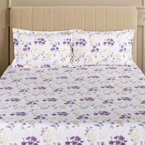 Image of Home Elegance from House of Mytrident | Linen Feel Bed Sheet for Double Bed King Size with Two Pillow Covers | Ultrasoft | Floral 274cm x 250cm | myTrident - Cedar Purple
