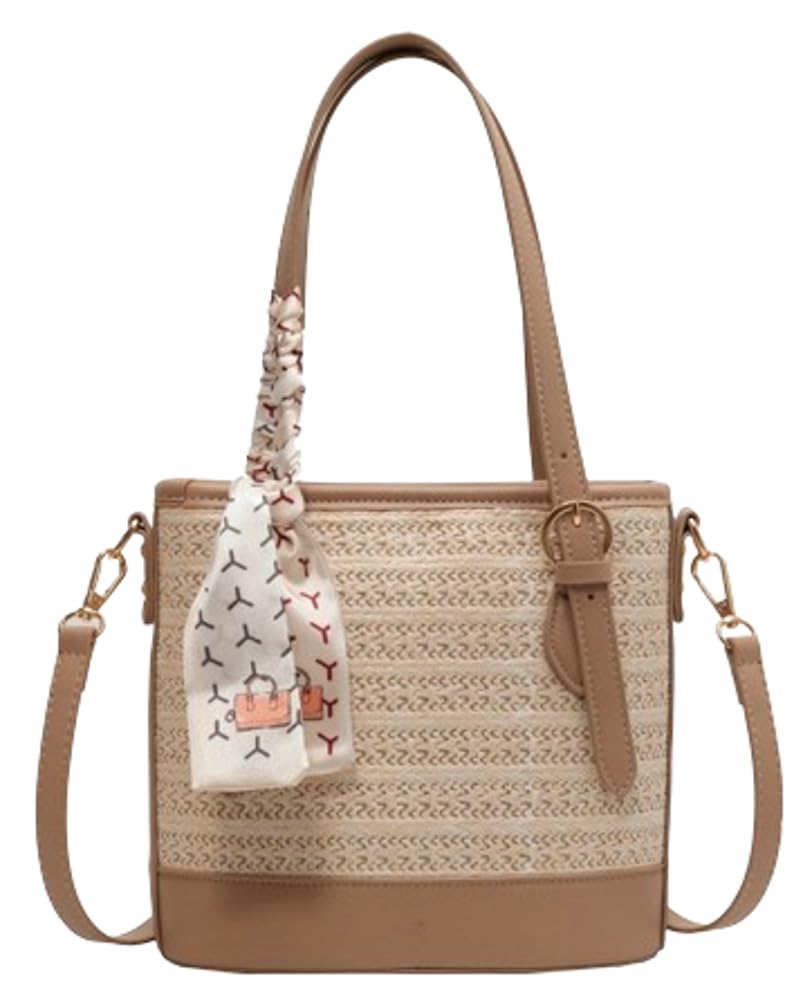 JusavieStraw Beach Bag Vintage Summer Bucket Hobo Bags Tote Bag Women Travel Beach Bag Cute Crossbody Purse Shoulder Bag