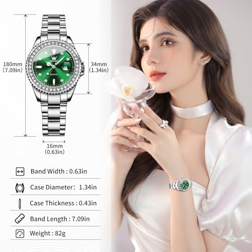 Image of OLEVS Watches Women with Date Silver Stainless Steel Luxury Ladies Watches with Small Writs Diamond Watches for Women Waterproof Elegant Dress Quartz Analog Women's Wrist Watches Reloj de Mujer