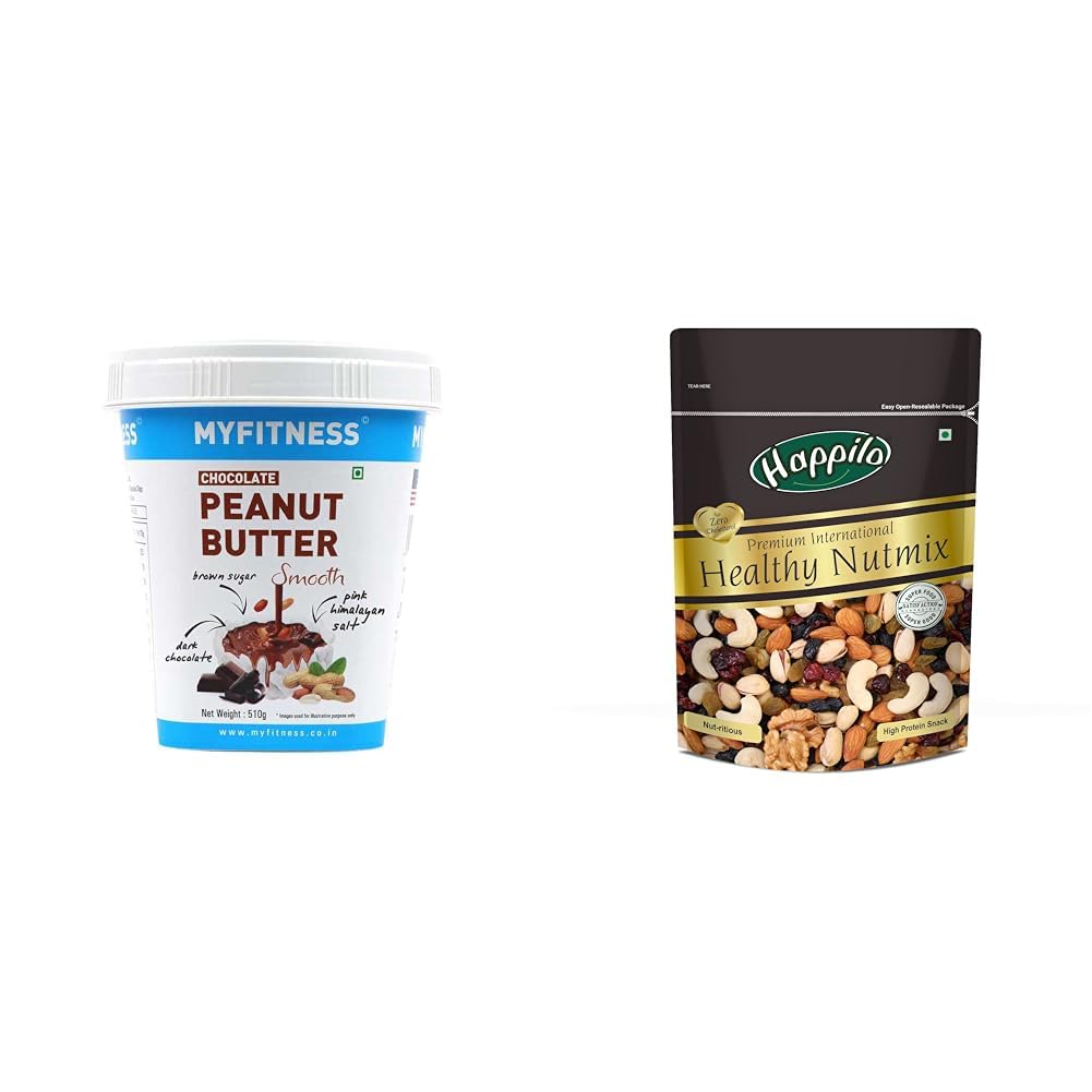 MYFITNESS Chocolate Peanut Butter Smooth 510g | 22g Protein & Happilo Premium International Healthy Nutmix 200g