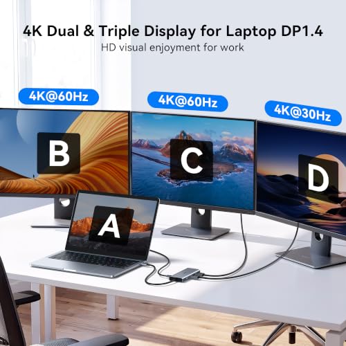 Image of Laptop USB C Docking Station Dual HDMI Monitors 8K USB C Video USB-C Hub | Docking Station 3 Monitors USB C to 2 HDMI with USB-C Video Output HDMI 3*10G USB Port PD Ethernet for Dell HP