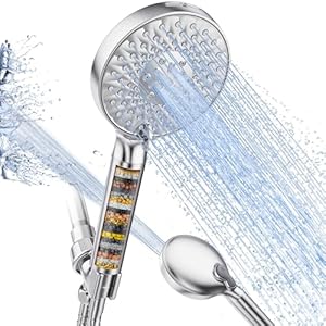 Filtered Shower Head with Handheld, High Pressure 9 Spray Mode Chrome Showerhead with Filters,detachable shower head,Water Softener Filters Beads for Hard Water -Remove Chlorine