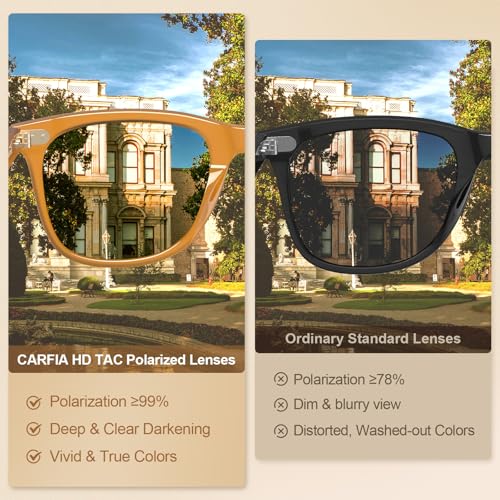 Image of CARFIA Thick Polarized Sunglasses for Men UV400 Protection, Retro Square Hand-crafted Acetate Driving Shades CA5356