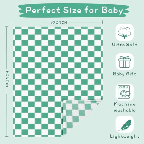 Image of Yurhap Checkered Baby Blanket Fleece Baby Blankets for Boys, Ultra Soft Cozy Fluffy Infant Toddler Newborn Receiving Gifts for Crib Stroller, 30x40 Inch, Jade Green