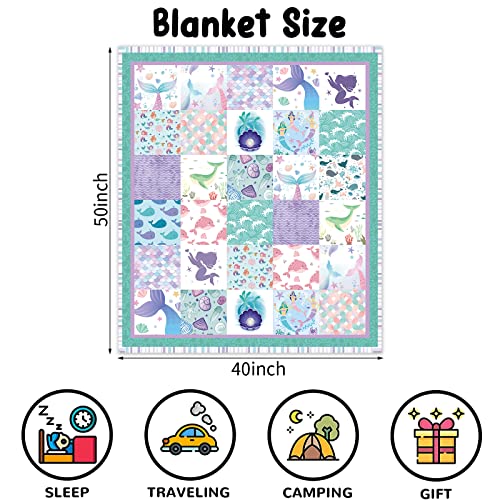Mermaid Throw Blanket for Baby Girls Soft Mermaid Plush Flannel Blanket for Toddler Purple Green Cartoon Mermaid Ocean Theme Cozy Fluffy Blanket for Kids Gift Couch Sofa Nursery 100 x 130 cm - Image 2