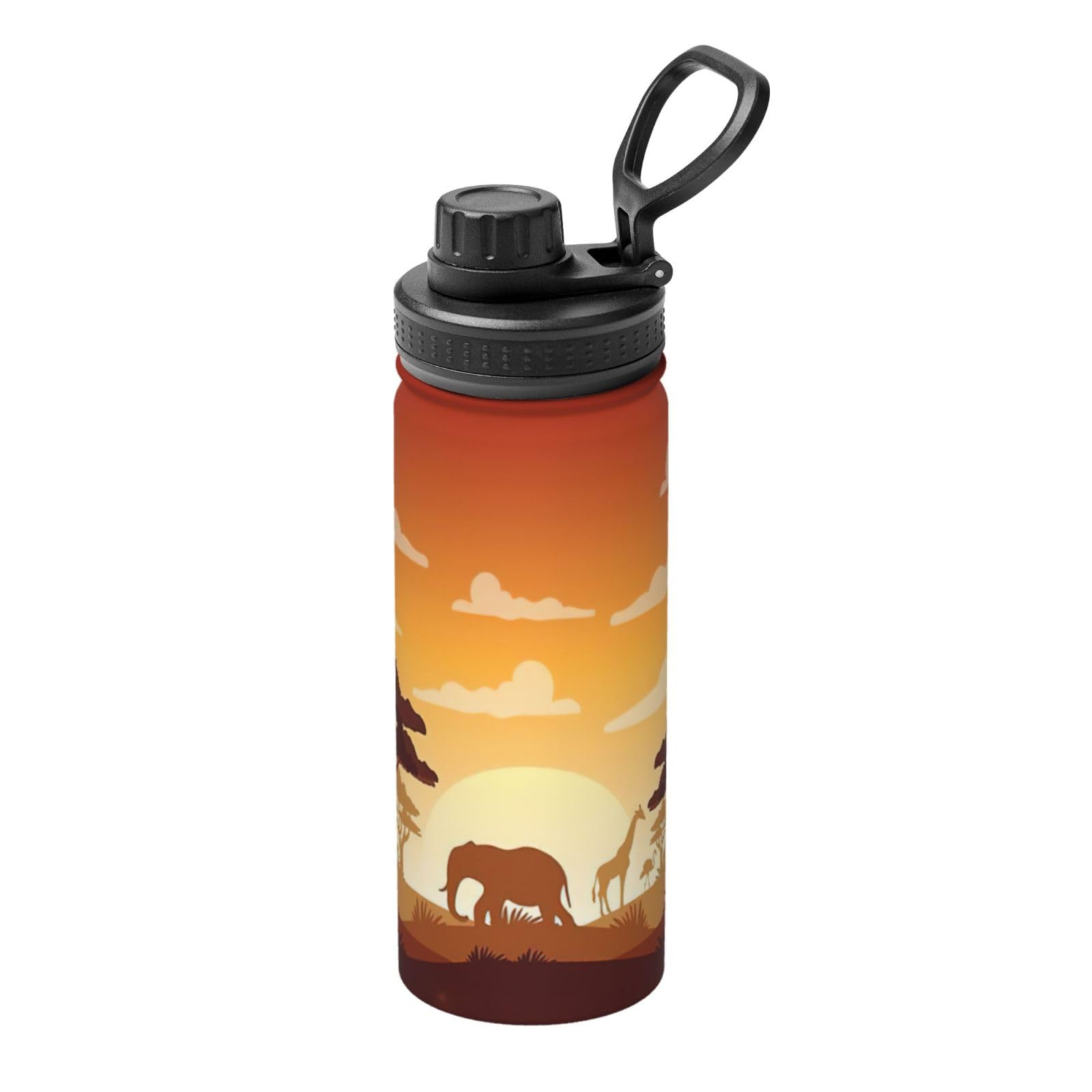 Kfjghhl Insulated Stainless Elephant And Giraffe In The Sunset Steel Water Bottle For Sport Gym Travel Leak Camping Hiking Hydration