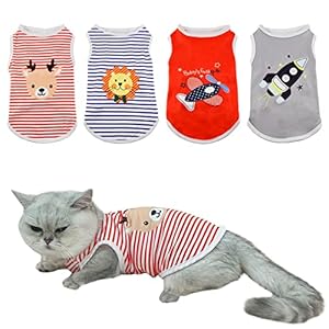 4 Pack Dog Shirts Dog Tank Tops Cute Pattern Cat Dog Summer Vest Shirt Dog Stripe Sleeveless T-Shirt Pet Soft Breathable Clothes for Cats Small Medium Dogs S