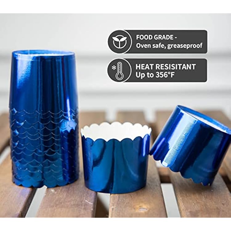Blue Baking Cups Cupcake Liners, 50pcs Paper Baking Cups Muffin Liners Greaseproof Disposable Bulk Cupcake Wrappers, 6 oz Standard Muffin for Father's Day Decor Retirement Graduation Parties
