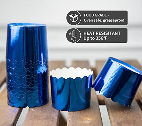 Blue Baking Cups Cupcake Liners, 50Pcs Paper Baking Cups Muffin Liners Greaseproof Disposable Bulk Cupcake Wrappers, 6 Oz Standard Jumbo Muffin Cups For Graduation Parties Father's Day 4Th Of July #TOP4
