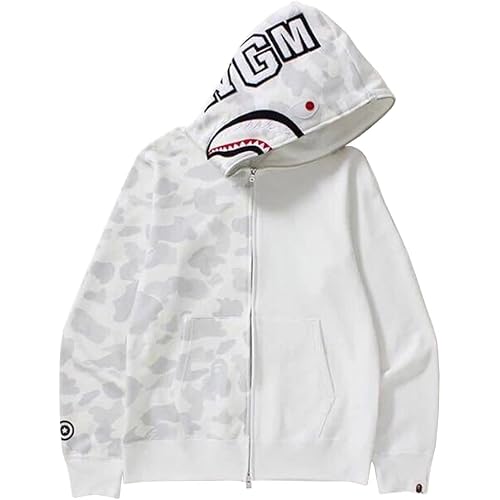 EUDOLAH Shark Camo Hoodie Print Mens Women Fall Hoodies Sweatershirt Casual Zipper Up Hip-Hop Funny Tops