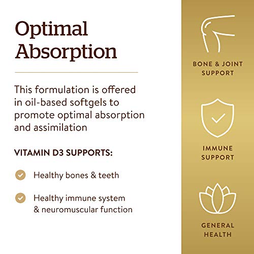 Solgar Vitamin D3 (Cholecalciferol) 125 Mcg (5000 Iu), 100 Softgels - Helps Maintain Healthy Bones & Teeth - Immune System Support - Non Gmo, Gluten Free, Dairy Free - 100 Servings #TOP3