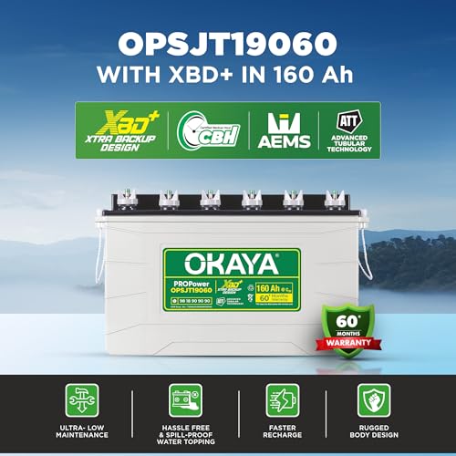 Image of OKAYA PROPower OPSJT19060 160Ah Advanced Tall Tubular Inverter Battery for Home, Office & Shops | Robust & Compact Design | Extra Backup Plus (XBD+ Technology) | 60 Months Total Warranty