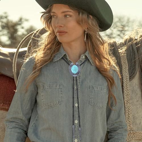 Image of HUABOLA CALYN Bolo Tie for Men Women, Native American Rodeo Cowboy Turquoise /Scorpion /Tiger Eye /Black Agate Leather Necktie