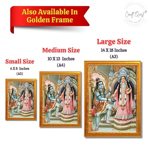 Image of CRAFT QUEST Shiva & Maa Annapurna devi sitting on throne photo frame with Laminated Poster for Kitchen Worship (Brown, 6 X 8 Inches)