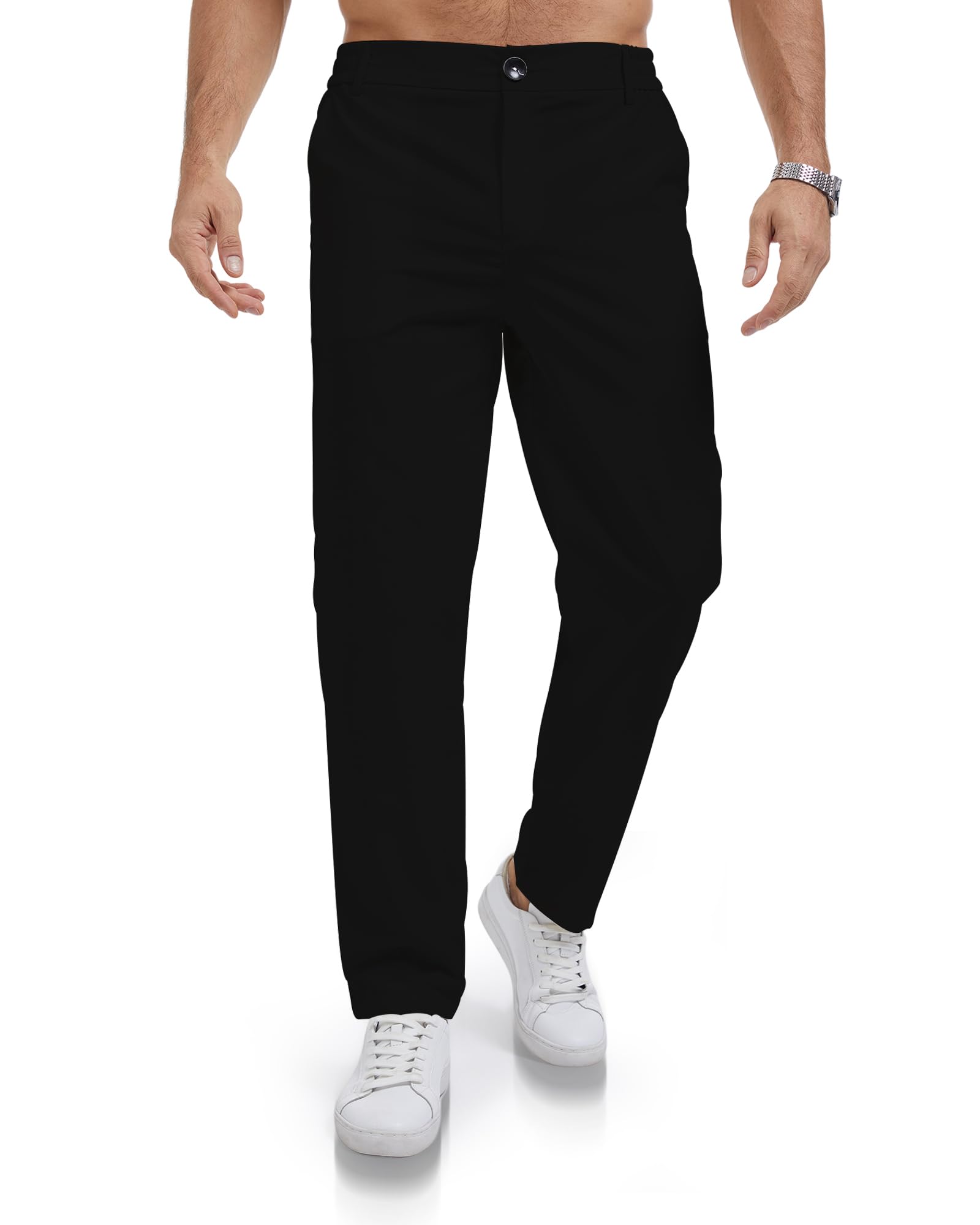 JESDM Herren Chinohose Stretch Sommer Regular Fit Freizeithose Einfarbig Passform Mit Bundgummi