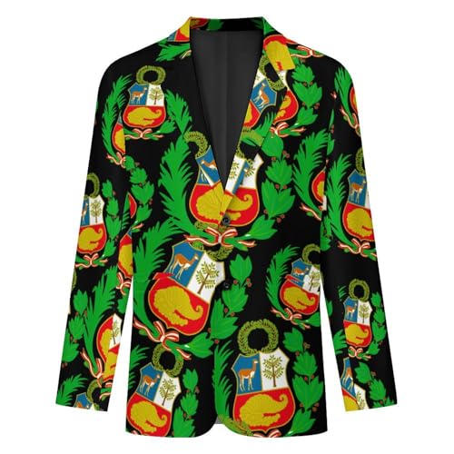 Peru-Flag Logo Men's Slim Suit Long-Sleeve Prom Tuxedo Classic Two Button Business Jacket4