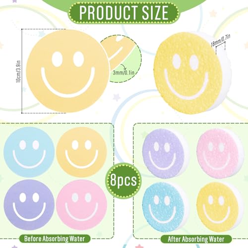 Image of FYSUIMU 8Pcs Smile Face Kitchen Sponges Pastel Smile Pattern Water Absorbing Dish Washing Sponge Non Scratch Cleaning Scrub Sponges for Home Kitchen Restaurant Bathroom