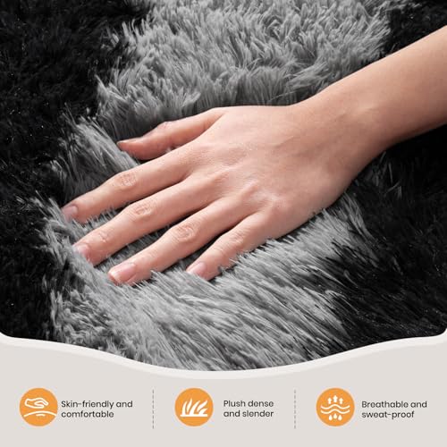 Zentavio Area Rugs for Living Room Large Rugs for Bedroom 6x9 Carpet Fluffy Fuzzy Soft Shag Aesthetic Plush High Pile Gray Throw Rug for Nursery Kids Room Dorm Horizontal Stripes Black Grey