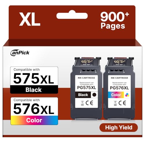 CanPick druckerpatronen 575 576 Multipack pg 575 XL 576 XL für Canon 575 Black 576 für Canon PIXMA TS3550i TR4755i TR4750i TR4751i TS3551i TS3750i TS3751i TS3752i TR4756i (575 Black 576 Color)