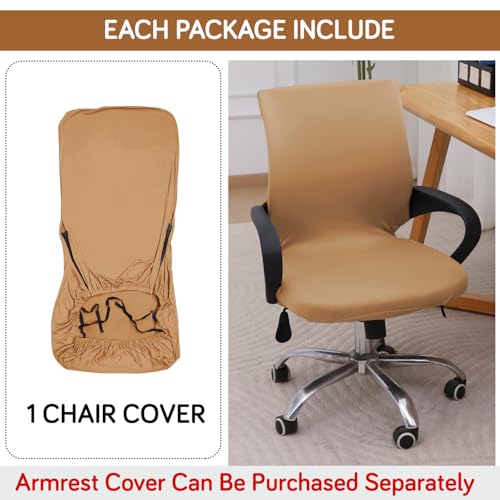 Image of HOKIPO 'SereneSolids' 140 GSM Office Chair Cover for Desk Chair (Low-Back) - 140 GSM Stretchable Fabric - Washable, Durable & Anti-Slip - Fits Small & Low-Back Office Chairs, Camel (AR-6222-CML-S)