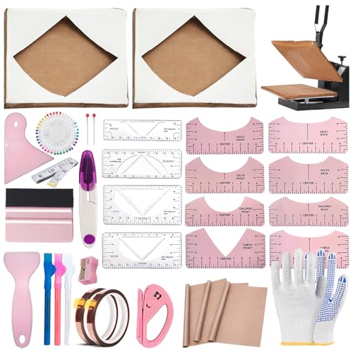 DNSGOOR Sublimation Shirts Tool Kits for Vinyl Alignment with 2 Pcs Heat Press Platen Wrap Cover 16 x 20 Inch for Cricut Heat Press HTV Vinyl Center Designs Craft Sewing Accessories