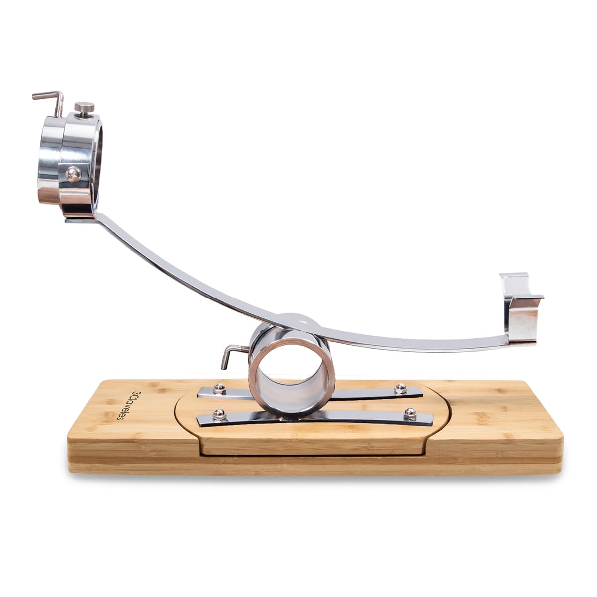 Schinkenhalter 360° drehbar mit Bambus-Sockel und verchromtem Kopf – exklusives Design von 3 Claveles